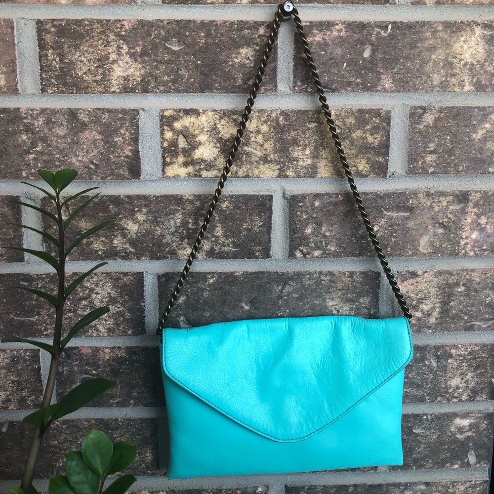 J. Crew turquoise envelope leather bag